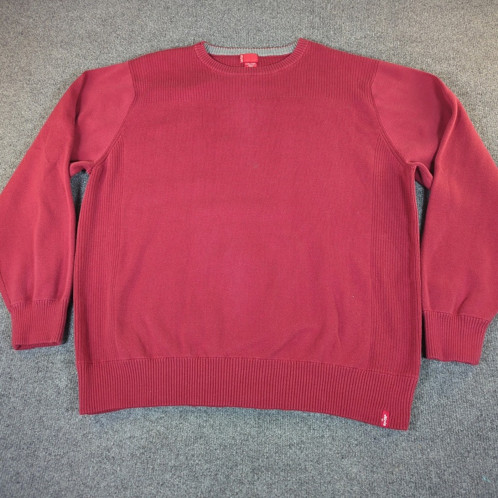 Levis Mens Red Ribbed Knit Cotton Crewneck Sweater XXL Pullover 2697
